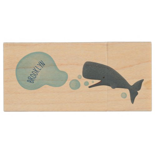 Cute sperm whale blowing bubbles cartoon wood flash drive