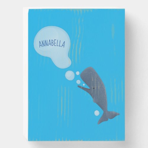 Cute sperm whale blowing bubbles cartoon wooden box sign