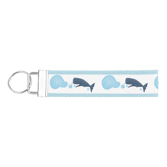 Cute sperm whale blowing bubbles cartoon wrist keychain (Keys on Left)