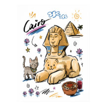 Cute Sphinx Cairo Egypt Doodle Art