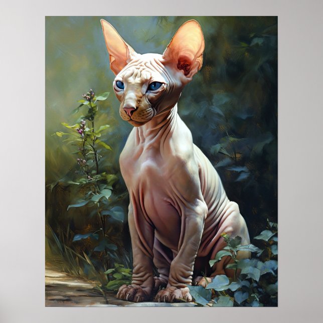 Cute Sphynx Cat Art Print Poster (Front)