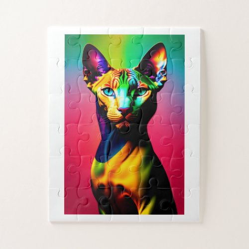 Cute Sphynx Cat Colorful Art Jigsaw Puzzle