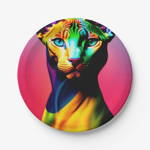 Cute Sphynx Cat Colorful Art Paper Plates