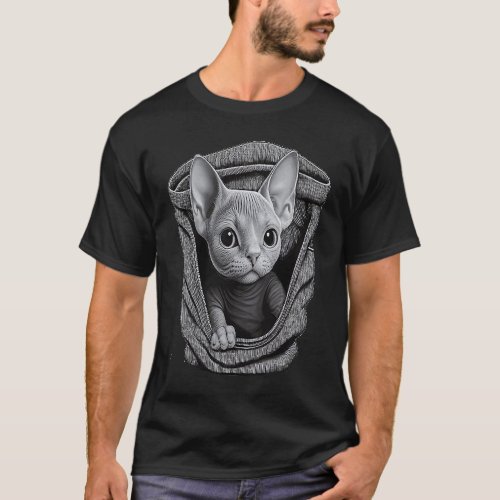 Cute Sphynx Cat In Pocket Apparel  Sphynx cat Face T_Shirt