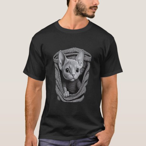 Cute Sphynx Cat In Pocket Apparel  Sphynx cat Face T_Shirt