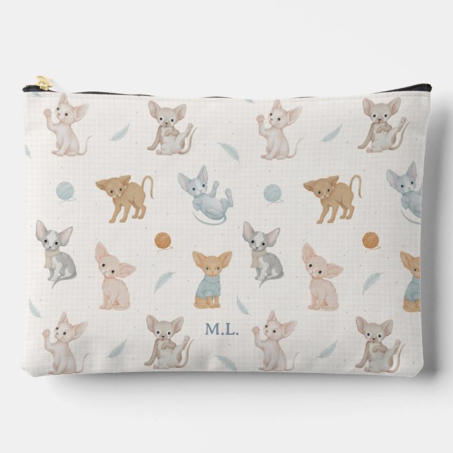 Cute Sphynx Cat Pattern Custom Monogram Travel Accessory Pouch (Front)
