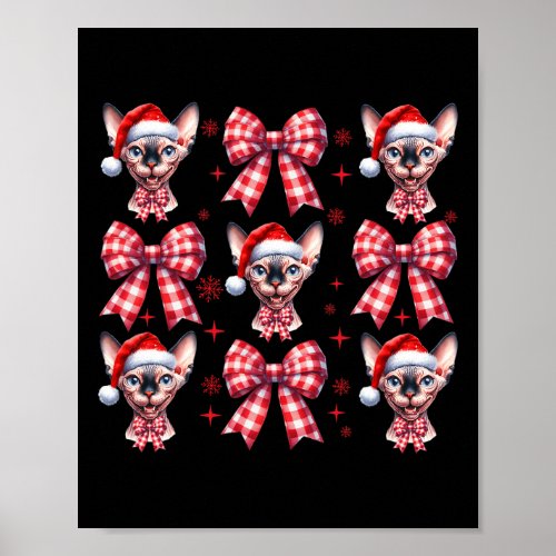 Cute Sphynx Cat Red Plaid Coquette Bow Christmas W Poster