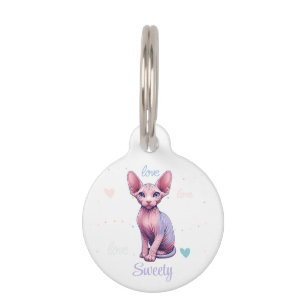 Cute Sphynx Kitten Custom Name Cat Pastel Pet ID Tag