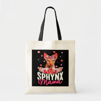 Cute Sphynx Mama Flower Bandana Cat Lover Tote Bag