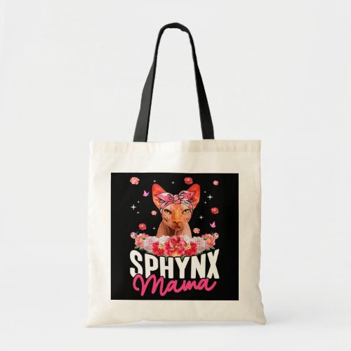 Cute Sphynx Mama Flower Bandana Cat Lover Tote Bag