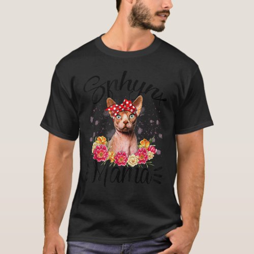 Cute Sphynx Mama Flower Cat T_Shirt