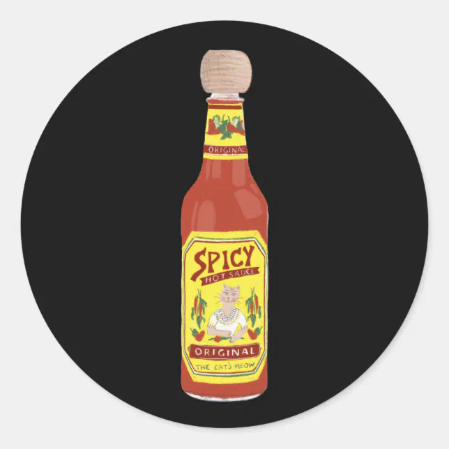 Cute Spicy Cats hot sauce illustration black Classic Round Sticker Zazzle
