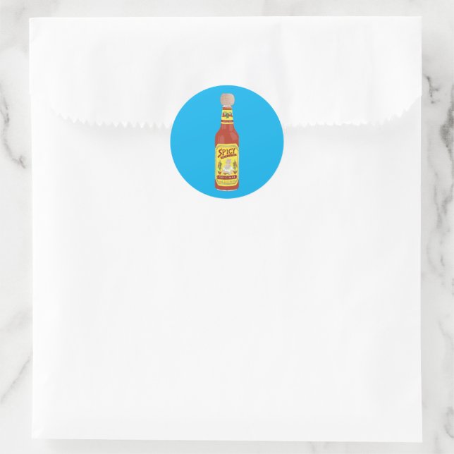 Cute Spicy Cats hot sauce illustration blue Classic Round Sticker (Bag)