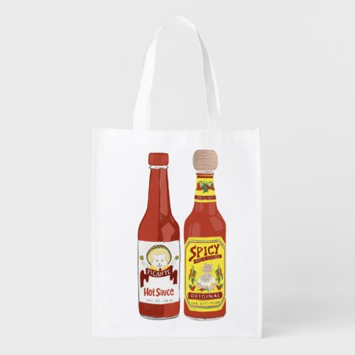 Cute Spicy Cats hot sauce illustration Grocery Bag