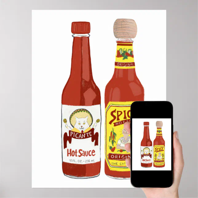 Cute Spicy Cats hot sauce illustration Poster Zazzle