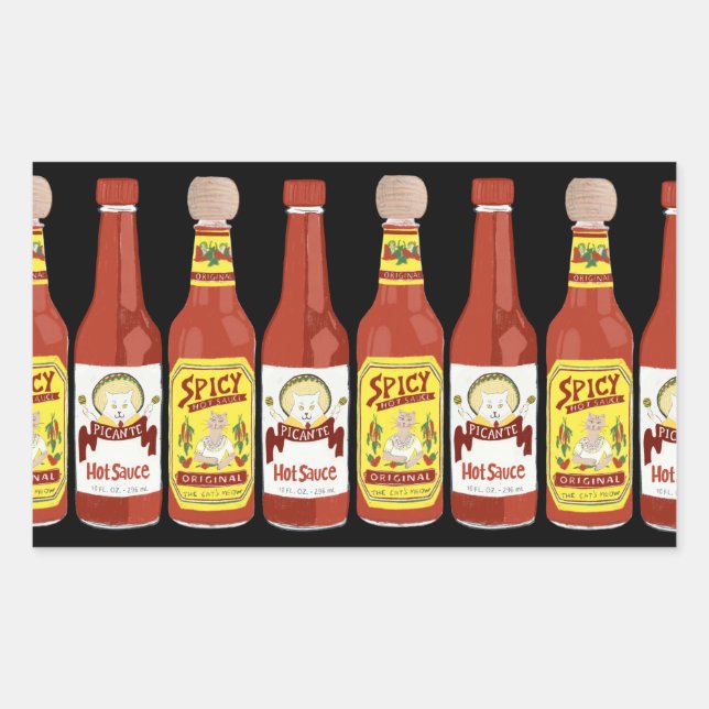 Cute Spicy Cats hot sauces illustration black Rectangular Sticker (Front)