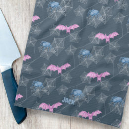Cute spider and bat on spider web, customisable kitchen towel