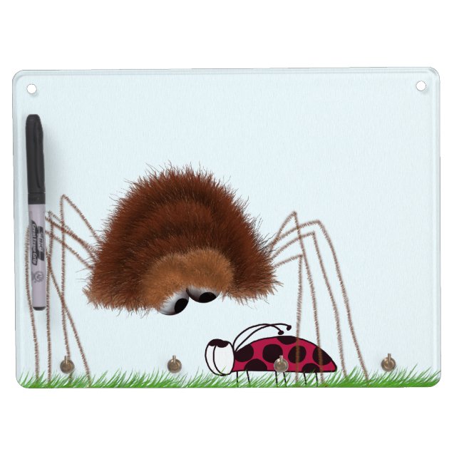 Cute Spider And Ladybug Illustration Dry Erase Board With Keychain Holder (Front)