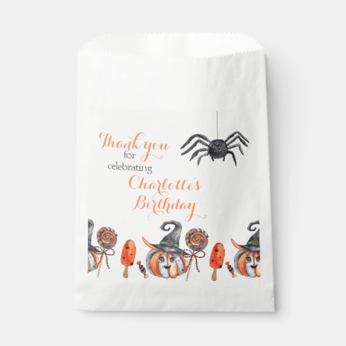 Cute Spider and Pumpkin Watercolor Halloween Party Favor Bag