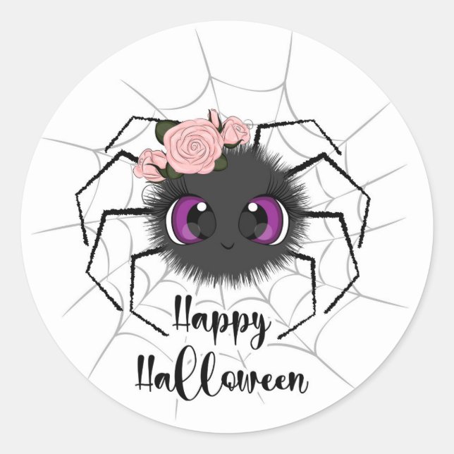 Cute Spider and Roses  Classic Round Sticker (Front)