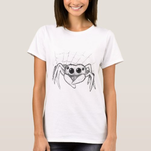 Cute Spider and Web Sketch T_Shirt