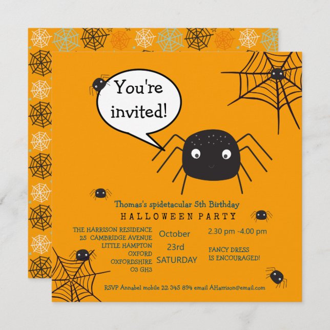 Cute Spider Birthday/Halloween Child's (Front/Back)