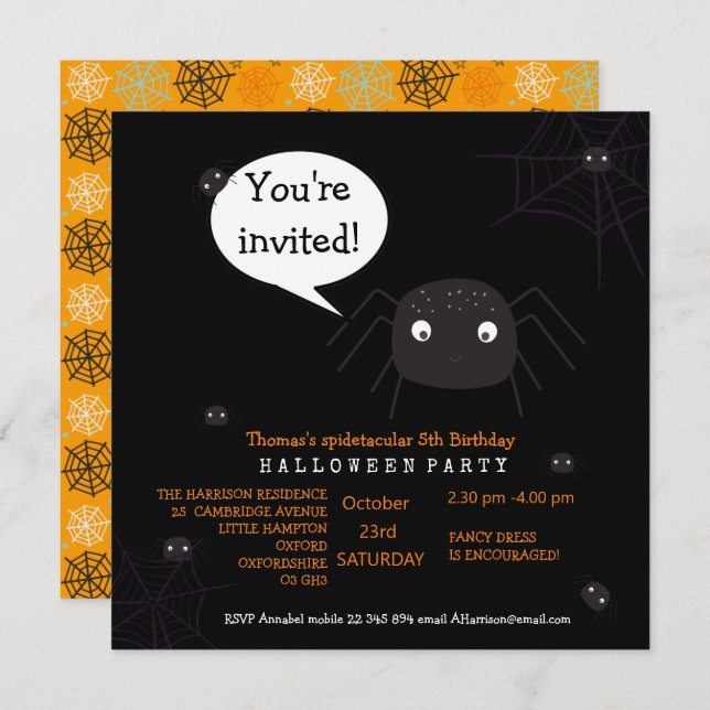 Cute Spider Birthday/Halloween Child's (Front/Back)