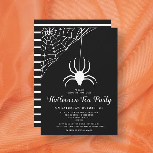 Cute Spider Black  White Halloween Tea Party Invitation