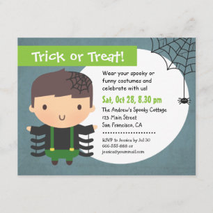 Cute Spider Boy Kids Halloween Party Invitations