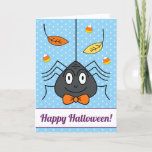 Cute Spider Candy Corn Fall Leaves Happy Halloween Holiday Card