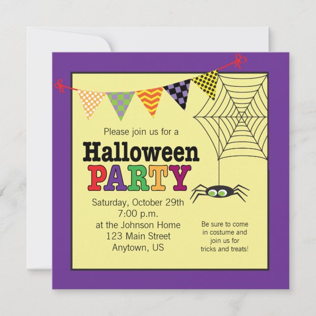 Cute Spider Colorful Halloween Party Invitation (Front)