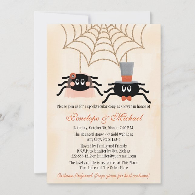 Cute Spider Halloween Couples Shower Invitation (Front)