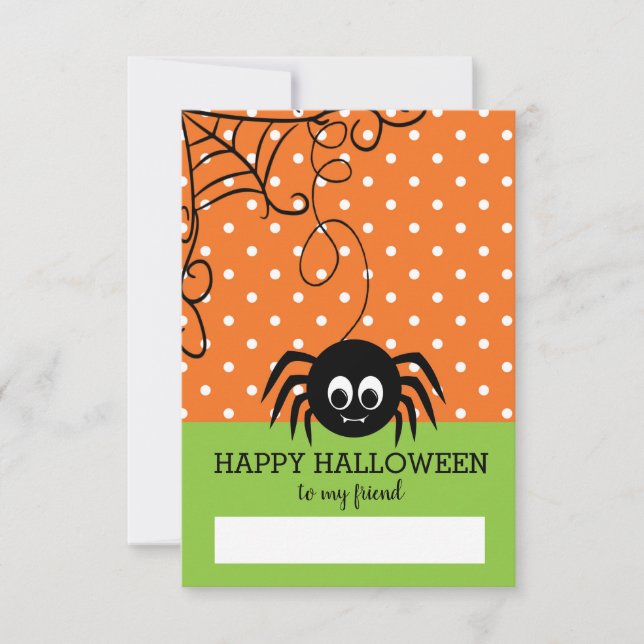 Cute Spider Happy Halloween Friend Classmate Card (Front)
