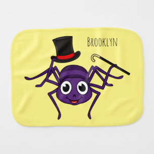 Cute spider in top hat cartoon baby burp cloth