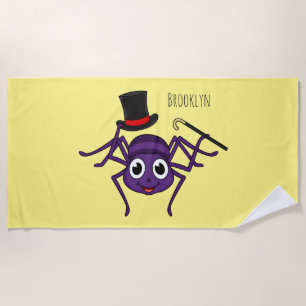 Cute spider in top hat cartoon beach towel