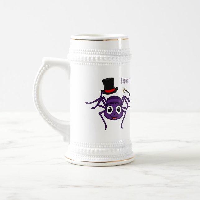 Cute spider in top hat cartoon beer stein (Left)
