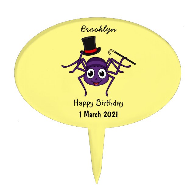 Cute spider in top hat cartoon cake topper (Front)