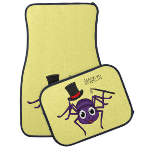 Cute spider in top hat cartoon car floor mat