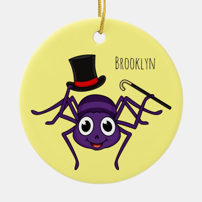 Cute spider in top hat cartoon ceramic ornament (Front)