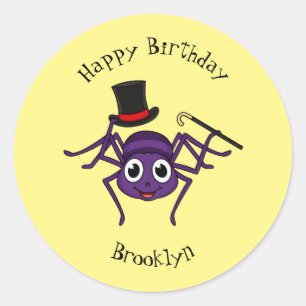 Cute spider in top hat cartoon classic round sticker
