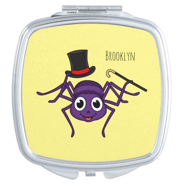 Cute spider in top hat cartoon  compact mirror (Front)