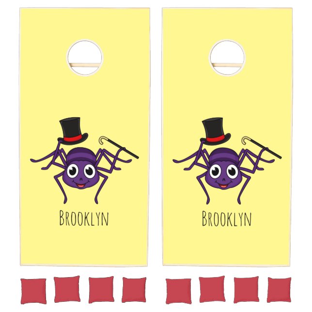 Cute spider in top hat cartoon cornhole set (Set)