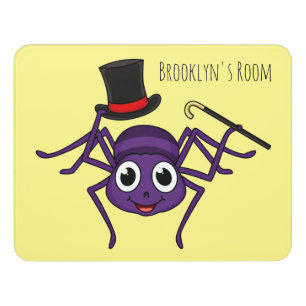 Cute spider in top hat cartoon door sign