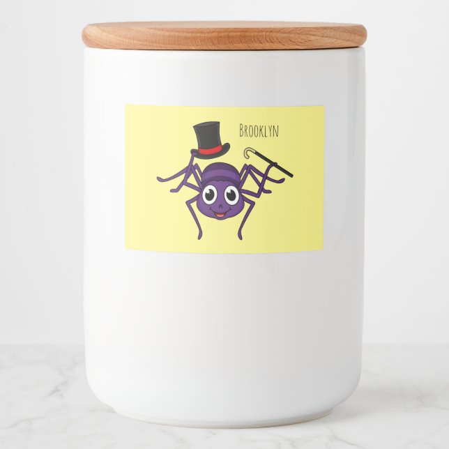 Cute spider in top hat cartoon food label (Front)