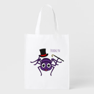 Cute spider in top hat cartoon grocery bag