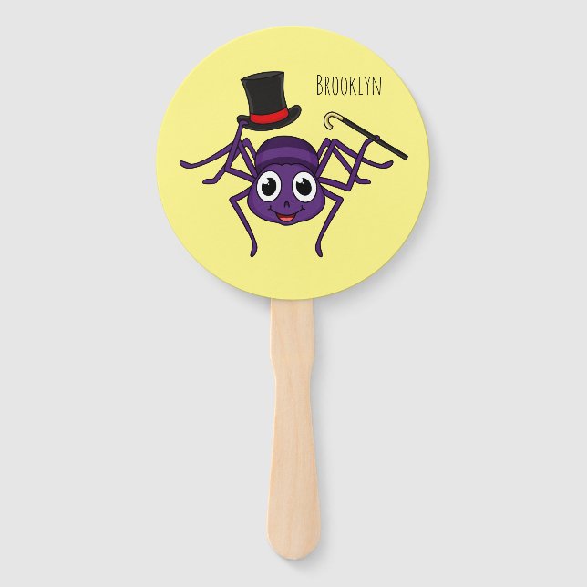 Cute spider in top hat cartoon hand fan (Front)