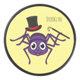 Cute spider in top hat cartoon hockey puck