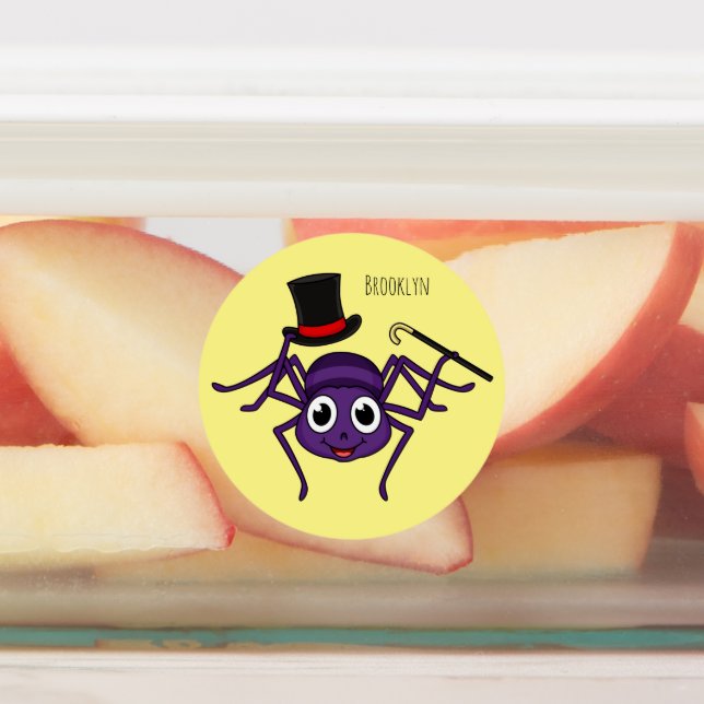 Cute spider in top hat cartoon labels (Affixed)