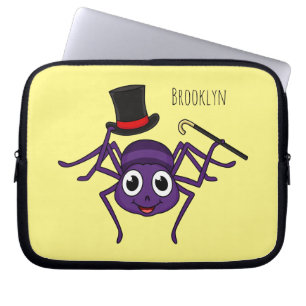 Cute spider in top hat cartoon laptop sleeve