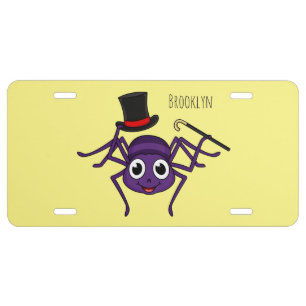 Cute spider in top hat cartoon license plate